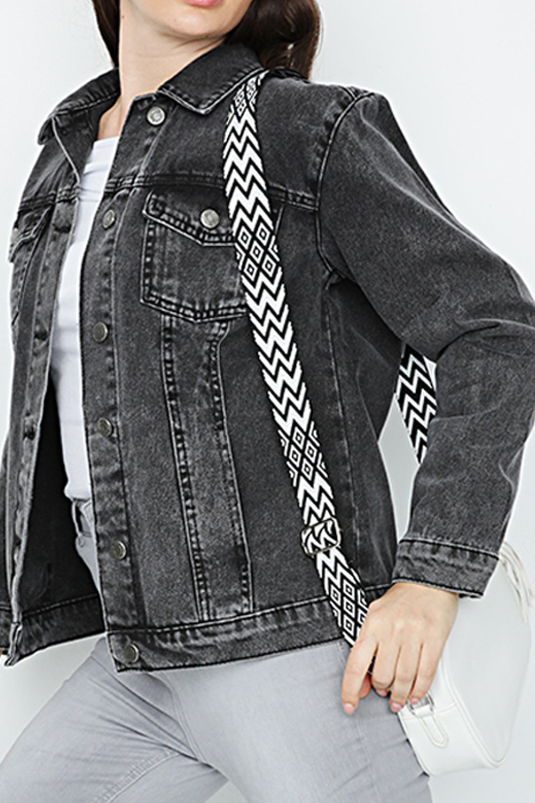 Dames oversized denim jacket washed black
