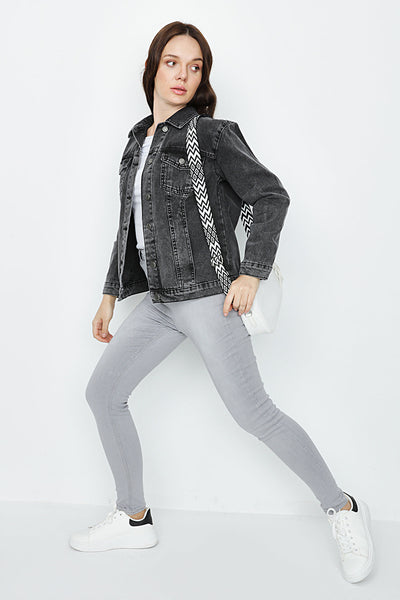 Dames oversized denim jacket washed black