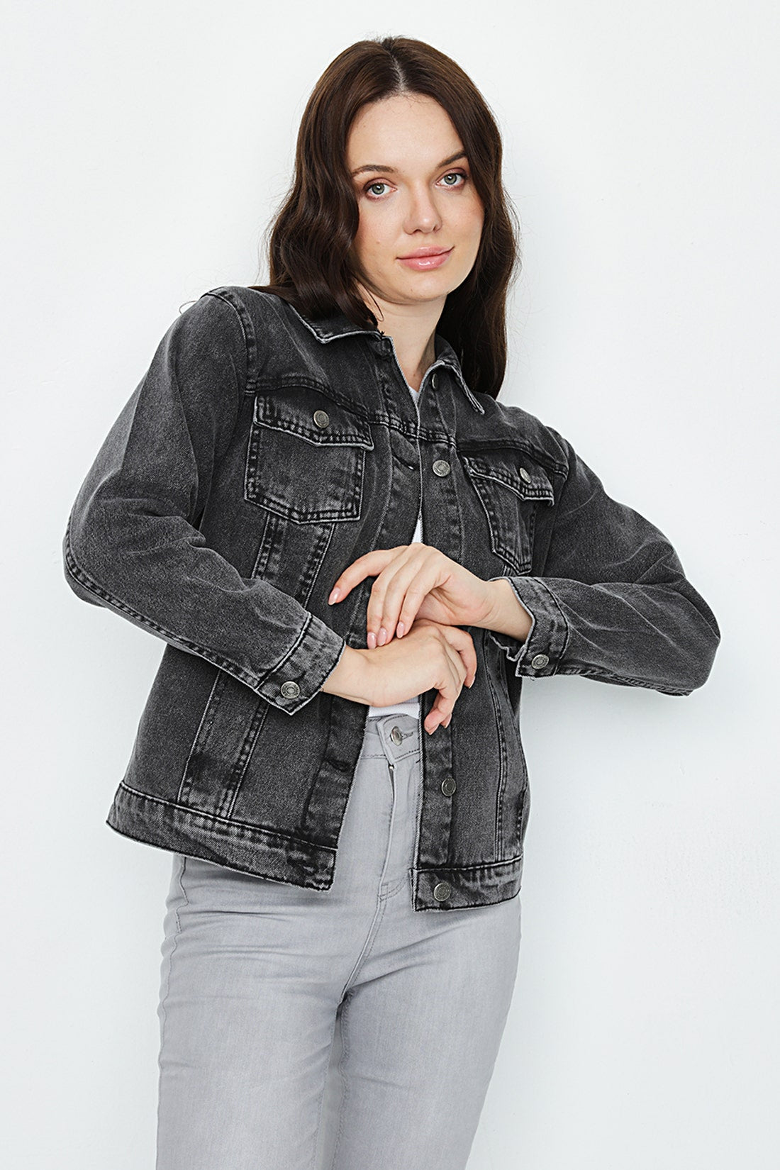 Dames oversized denim jacket washed black