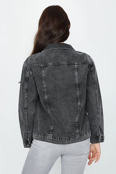 Dames oversized denim jacket washed black