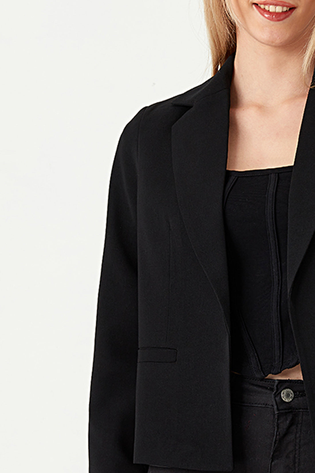 Dames korte jacket met textuur zwart