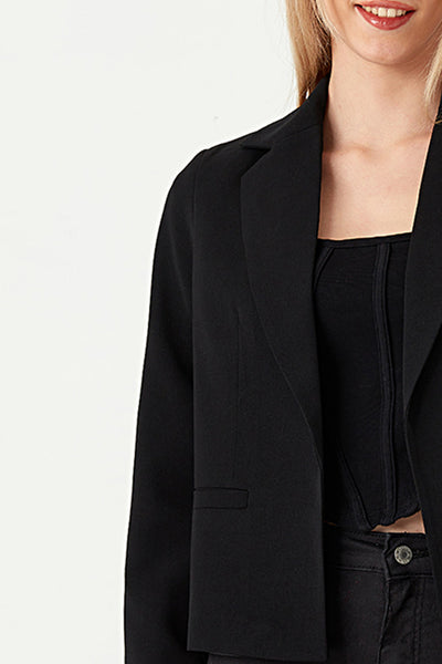 Dames korte jacket met textuur zwart