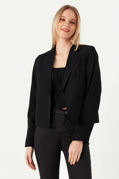 Dames korte jacket met textuur zwart