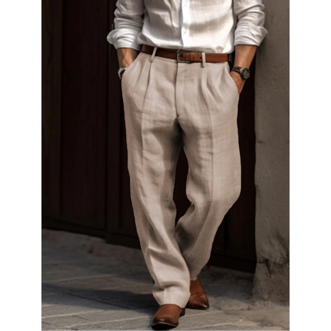 Heren linen pleated trousers