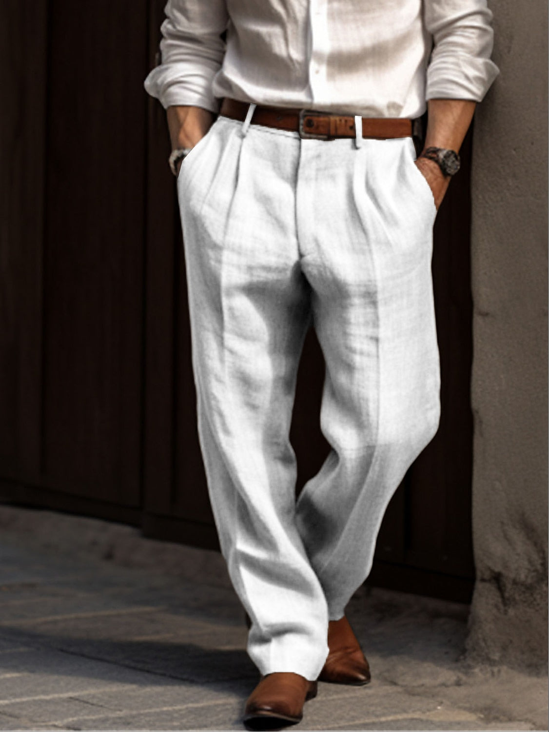 Heren linen pleated trousers