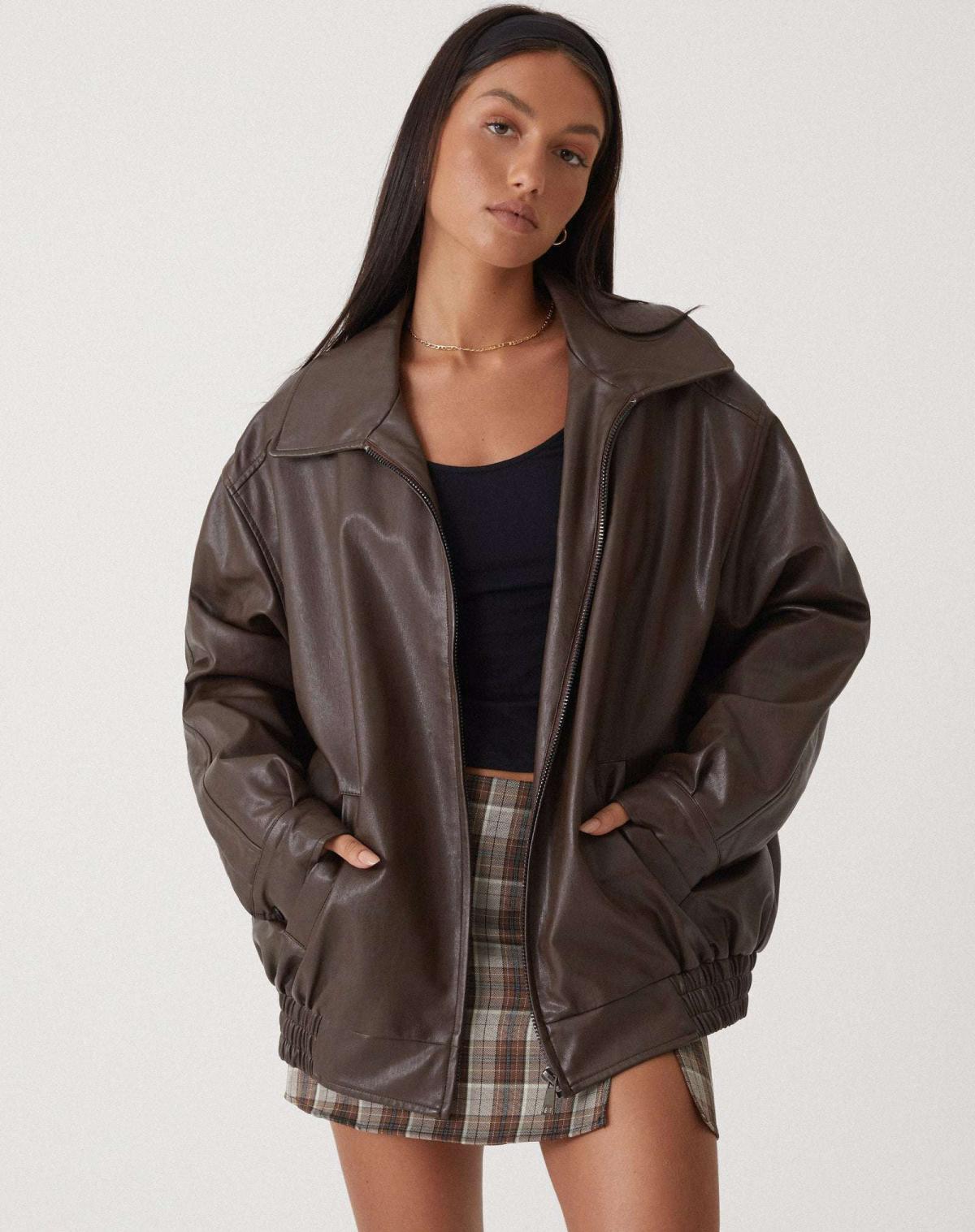 Dames oversized leren jas